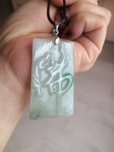 Load image into Gallery viewer, 100% Natural type A light green safe and sound pendant with the carved hieroglyph of "Buddha" jadeite Jade pendant group B99