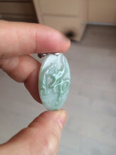 Load image into Gallery viewer, 100% Natural type A light green safe and sound pendant with the carved hieroglyph of "Buddha" jadeite Jade pendant group B99