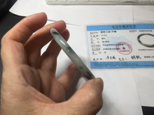 Load image into Gallery viewer, 55.4mm Certified Type A 100% Natural green/black/gray with dark green floating flowers slim round cut Jadeite bangle PD79-5746