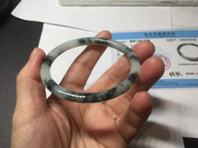 Load image into Gallery viewer, 55.4mm Certified Type A 100% Natural green/black/gray with dark green floating flowers slim round cut Jadeite bangle PD79-5746