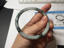 Load image into Gallery viewer, 55.4mm Certified Type A 100% Natural green/black/gray with dark green floating flowers slim round cut Jadeite bangle PD79-5746