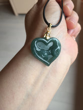 Load image into Gallery viewer, 100% Natural type A dark green/blue/black heart pinky promise(执子之手,与子偕老) Guatemala jadeite Jade pendant AX143