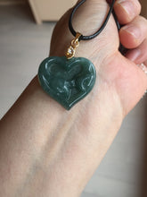 Load image into Gallery viewer, 100% Natural type A dark green/blue/black heart pinky promise(执子之手,与子偕老) Guatemala jadeite Jade pendant AX143