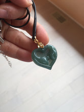 Load image into Gallery viewer, 100% Natural type A dark green/blue/black heart pinky promise(执子之手,与子偕老) Guatemala jadeite Jade pendant AX143