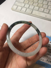 Load image into Gallery viewer, 56.5mm Certified Type A 100% Natural green/black/gray with dark green floating flowers slim round cut Jadeite bangle PD80-5758