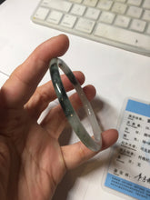 Load image into Gallery viewer, 56.5mm Certified Type A 100% Natural green/black/gray with dark green floating flowers slim round cut Jadeite bangle PD80-5758