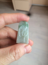 Load image into Gallery viewer, 100% Natural type A light green safe and sound pendant with the carved hieroglyph of "Buddha" jadeite Jade pendant group B99