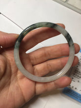 Load image into Gallery viewer, 56.5mm Certified Type A 100% Natural green/black/gray with dark green floating flowers slim round cut Jadeite bangle PD80-5758
