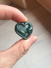 Load image into Gallery viewer, 100% Natural type A dark green/blue/black heart pinky promise(执子之手,与子偕老) Guatemala jadeite Jade pendant AX143