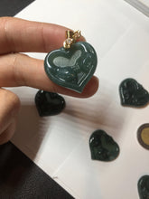 Load image into Gallery viewer, 100% Natural type A dark green/blue/black heart pinky promise(执子之手,与子偕老) Guatemala jadeite Jade pendant AX143