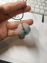 Load image into Gallery viewer, 28mm Type A 100% Natural white purple with green floating flowers Jadeite Jade Safety Guardian Button donuts couple pendant PB188