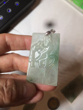 Load image into Gallery viewer, 100% Natural type A light green safe and sound pendant with the carved hieroglyph of "Buddha" jadeite Jade pendant group B99