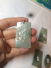 Load image into Gallery viewer, 100% Natural type A light green safe and sound pendant with the carved hieroglyph of "Buddha" jadeite Jade pendant group B99
