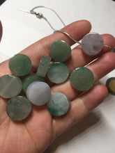 Load image into Gallery viewer, 100% Natural type A icy watery light green/purple/gary Jadeite Jade round cake  pendant group F151