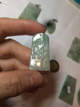 Load image into Gallery viewer, 100% Natural type A light green safe and sound pendant with the carved hieroglyph of "Buddha" jadeite Jade pendant group B99