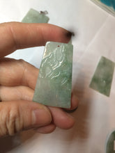 Load image into Gallery viewer, 100% Natural type A light green safe and sound pendant with the carved hieroglyph of "Buddha" jadeite Jade pendant group B99