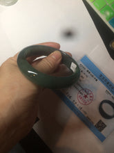 Load image into Gallery viewer, 57.5mm certified type A 100% Natural icy watery dark green/black Jadeite jade bangle AM71-1090