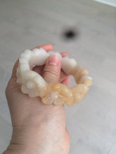 Load image into Gallery viewer, 56.7mm 100% natural light yellow/white Quartzite (Shetaicui jade) carved galsang flower(格桑花) bangle XY68
