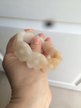 Load image into Gallery viewer, 56.7mm 100% natural light yellow/white Quartzite (Shetaicui jade) carved galsang flower(格桑花) bangle XY68