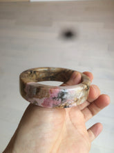 Load image into Gallery viewer, 54.9mm 100% natural pink/black time series(时光系列) rose stone (Rhodonite)square bangle XY83