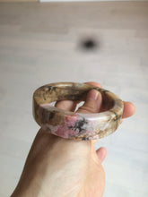Load image into Gallery viewer, 54.9mm 100% natural pink/black time series(时光系列) rose stone (Rhodonite)square bangle XY83