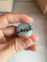 Load image into Gallery viewer, 24-25mm 100% Natural icy watery green/white with dark green floating flowers jadeite Jade Safety Guardian Button(donut) Pendant/worry stone group H153