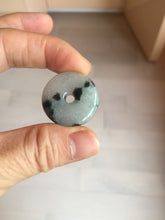 Load image into Gallery viewer, 24-25mm 100% Natural icy watery green/white with dark green floating flowers jadeite Jade Safety Guardian Button(donut) Pendant/worry stone group H153