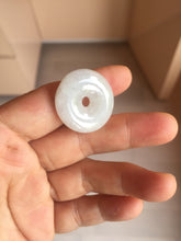 Load image into Gallery viewer, 24-25mm 100% Natural icy watery green/white with dark green floating flowers jadeite Jade Safety Guardian Button(donut) Pendant/worry stone group H153