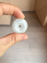 Load image into Gallery viewer, 24-25mm 100% Natural icy watery green/white with dark green floating flowers jadeite Jade Safety Guardian Button(donut) Pendant/worry stone group H153