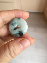 Load image into Gallery viewer, 24-25mm 100% Natural icy watery green/white with dark green floating flowers jadeite Jade Safety Guardian Button(donut) Pendant/worry stone group H153