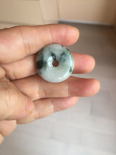 Load image into Gallery viewer, 24-25mm 100% Natural icy watery green/white with dark green floating flowers jadeite Jade Safety Guardian Button(donut) Pendant/worry stone group H153