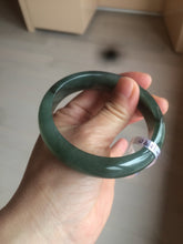 Load image into Gallery viewer, 57.5mm certified type A 100% Natural icy watery dark green/black Jadeite jade bangle AM71-1090