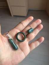Load image into Gallery viewer, 3 pieces Type A 100% Natural dark green/black Jadeite Jade ring blessed melon(福瓜), rectangle safety bead pendants set BK133