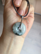 Load image into Gallery viewer, 24-25mm 100% Natural icy watery green/white with dark green floating flowers jadeite Jade Safety Guardian Button(donut) Pendant/worry stone group H153