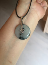 Load image into Gallery viewer, 24-25mm 100% Natural icy watery green/white with dark green floating flowers jadeite Jade Safety Guardian Button(donut) Pendant/worry stone group H153
