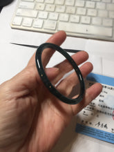 Load image into Gallery viewer, 59.5mm Certified Type A 100% Natural dark green/blue/gray Guatemala slim round cut Jadeite bangle BP200-5524