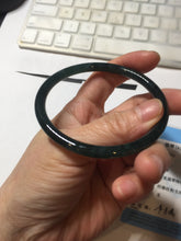 Load image into Gallery viewer, 59.5mm Certified Type A 100% Natural dark green/blue/gray Guatemala slim round cut Jadeite bangle BP200-5524