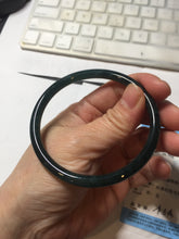 Load image into Gallery viewer, 59.5mm Certified Type A 100% Natural dark green/blue/gray Guatemala slim round cut Jadeite bangle BP200-5524