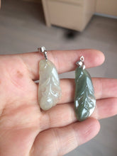 Load image into Gallery viewer, 100% natural icy watery white/dark green Magnolia flower jadeite jade pendant AF86
