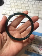 Load image into Gallery viewer, 59.5mm Certified Type A 100% Natural dark green/blue/gray Guatemala slim round cut Jadeite bangle BP200-5524