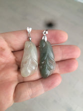Load image into Gallery viewer, 100% natural icy watery white/dark green Magnolia flower jadeite jade pendant AF86