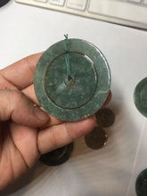 Load image into Gallery viewer, 50.9mm Type A 100% Natural icy dark green/gray Jadeite Jade safety Guardian donut Pendant PB195-1