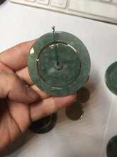 Load image into Gallery viewer, 50.9mm Type A 100% Natural icy dark green/gray Jadeite Jade safety Guardian donut Pendant PB195-1