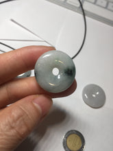 Load image into Gallery viewer, 24-25mm 100% Natural icy watery green/white with dark green floating flowers jadeite Jade Safety Guardian Button(donut) Pendant/worry stone group H153