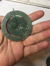 Load image into Gallery viewer, 50.9mm Type A 100% Natural icy dark green/gray Jadeite Jade safety Guardian donut Pendant PB195-1