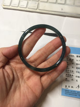 Load image into Gallery viewer, 58.3mm Certified Type A 100% Natural dark green/blue/gray Guatemala slim round cut Jadeite bangle BP201-5512