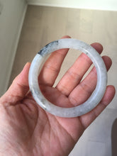 Load image into Gallery viewer, 58.5mm certified Type A 100% Natural icy dark green white with green floating flowers round cut Jadeite Jade bangle BS64-7347
