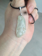 Load image into Gallery viewer, 100% natural icy watery white/dark green Magnolia flower jadeite jade pendant AF86