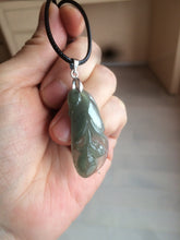 Load image into Gallery viewer, 100% natural icy watery white/dark green Magnolia flower jadeite jade pendant AF86