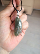 Load image into Gallery viewer, 100% natural icy watery white/dark green Magnolia flower jadeite jade pendant AF86